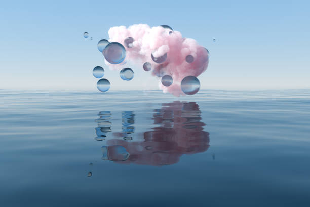 istock Cloud and geometric figure floating on the lake, 3d rendering. 1212826332