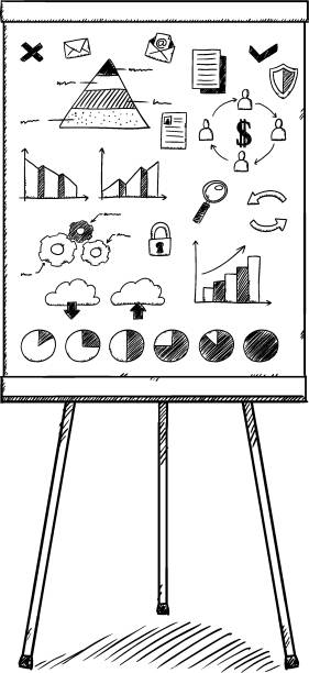 sketch-stil doodle illustration von flipchart mit daten - flipchart stock-grafiken, -clipart, -cartoons und -symbole