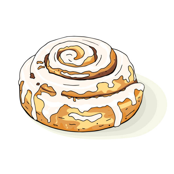 булочка с корицей - food close up sweet bun dessert stock illustrations