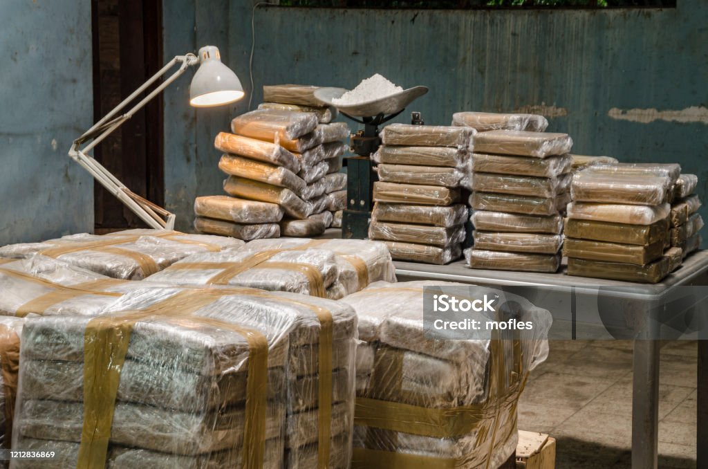 Hidden Cocaine warehouse Illegal drug production Cocaine Stock Photo