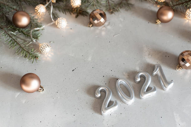 New Year 2021 silver balloons with fireworks
