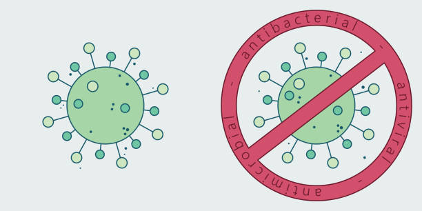 Flat virus and disinfectant icon set Minimal antiviral, antibacterial and antimicrobial label. EPS10 vector illustration, global colors, easy to modify. endocarditis stock illustrations