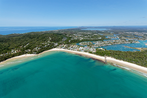 Aerial view of famous whitehaven world class white sand beach in Whitsundays, Queensland, Australia