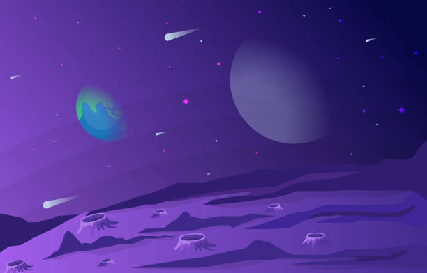 illustrations, cliparts, dessins animés et icônes de surface de paysage de la planète sky space science fiction fantasy illustration - art astronomy space stratosphere