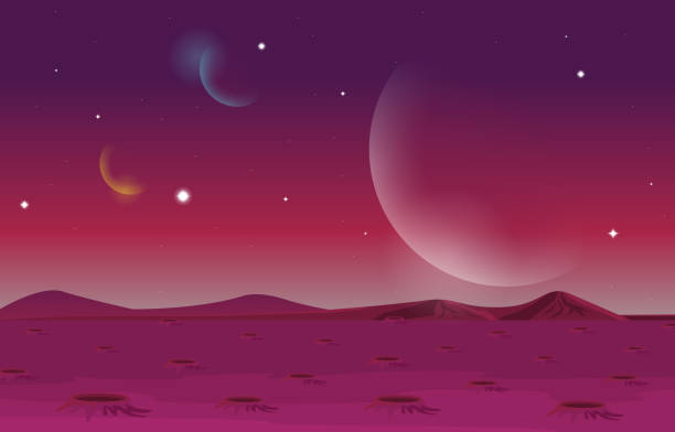 illustrations, cliparts, dessins animés et icônes de surface de paysage de la planète sky space science fiction fantasy illustration - art astronomy space stratosphere