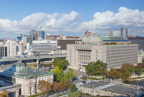 Osaka City Hall and Bank of Japan Osaka Branch in the Nakanoshima district