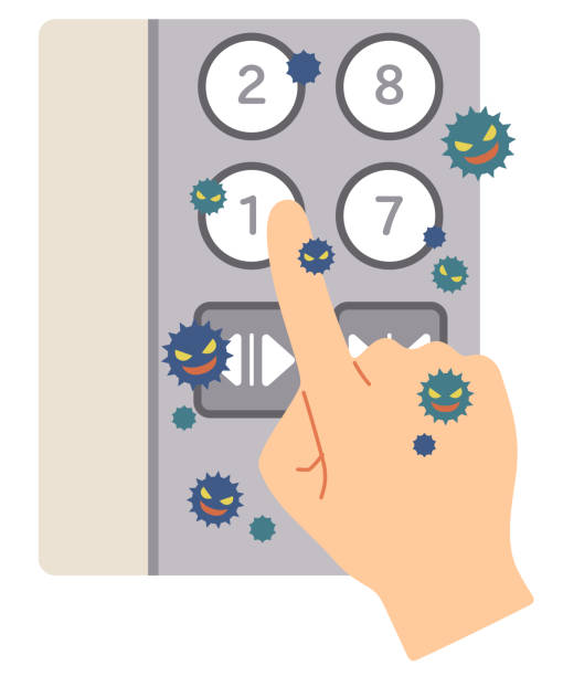 誰もが使うエレベーターのボタンに触れてウイルスを取り付ける例。 - pushing push button human hand human finger点のイラスト素材／クリップアート素材／マンガ素材／アイコン素材