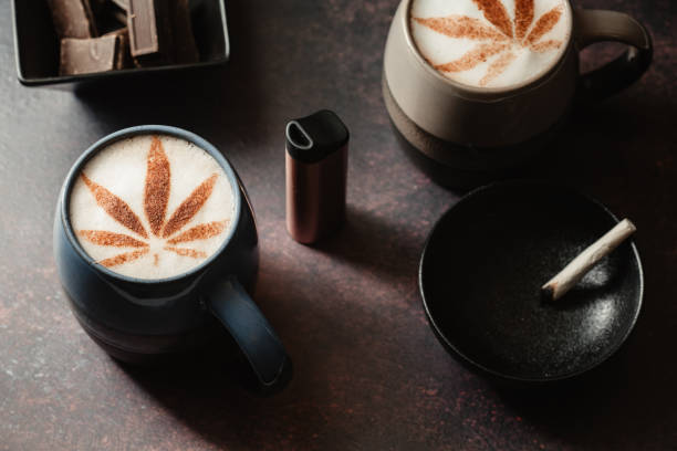 istock CBD cappuccino with vape pen and cannabis joint 1212855659