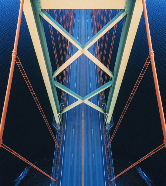 mackay bridge symmetry - brücke fotos stock-fotos und bilder
