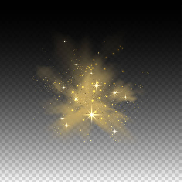 Stardust cloud, swoosh, glitter powder spray with star and particles of dust on transparent background. Realistic vector illustration. vector art illustration