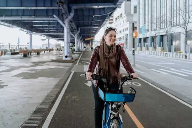 Solo traveler riding a bicycle in New York City