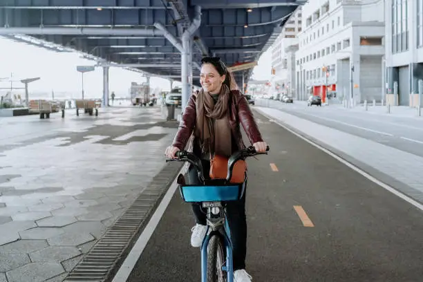 Solo traveler riding a bicycle in New York City