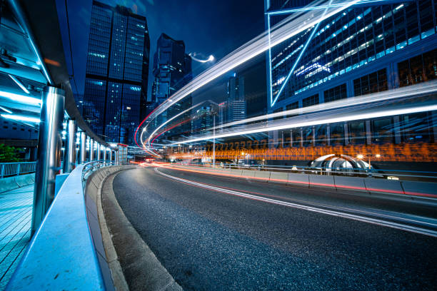 istock City Traffic Light Trail in Hong Kong 1212866093