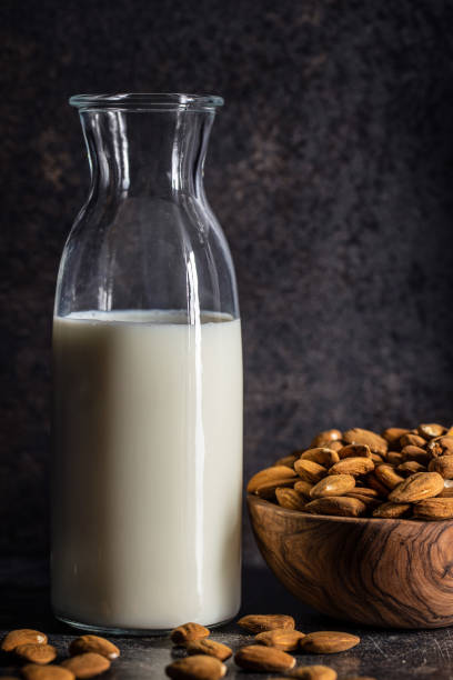 istock Almonds nuts and almond milk. 1212871067