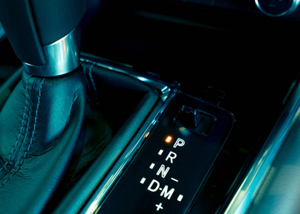 istock Automatic car gear stick. Automatic transmission gear shift inside modern and sport design car. Gear stick shift on parking mode position. Park-transmission locked in position for parking. Automotive. 1212871874