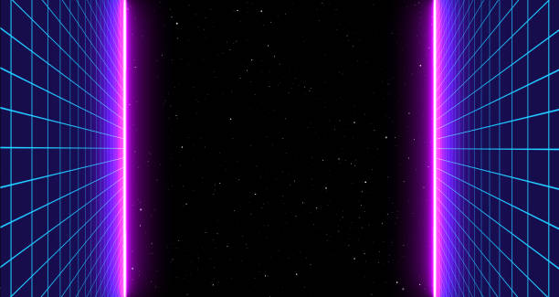 istock Retro cyberpunk style 80s Sci-Fi Background Futuristic with laser grid landscape. Digital cyber surface style of the 1980`s. 3D illustration 1212877579