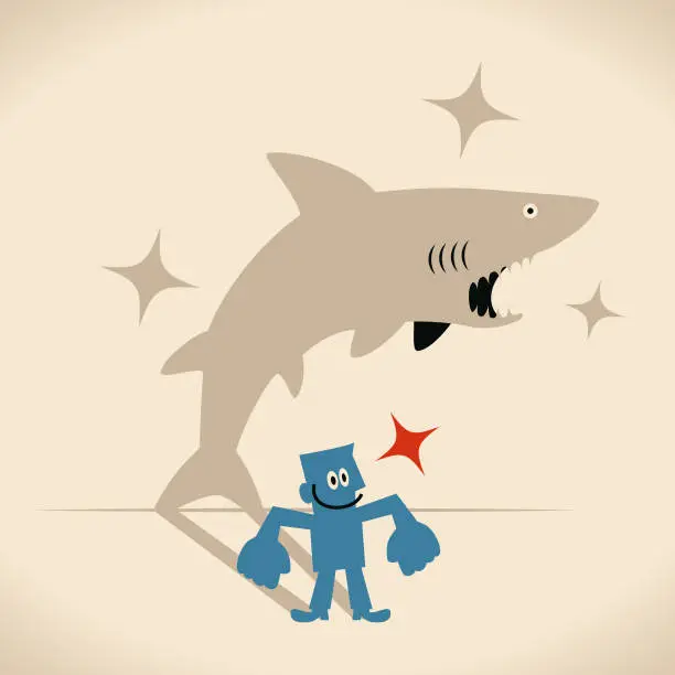Vector illustration of Successful businessman has a shark shadow, he always thinks like a shark