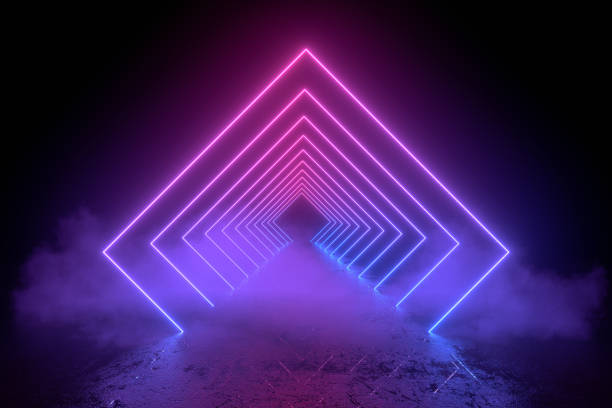 istock 3d abstract background with ultraviolet neon lights, empty frame, cosmic landscape, glowing tunnel door with smoke 1212879221