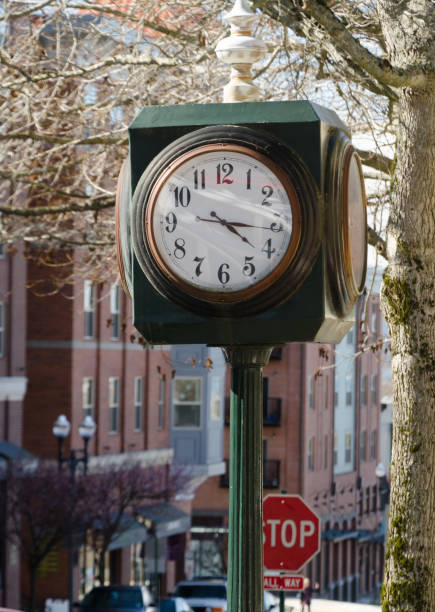 istock Old Fashioned Clock in Fairhaven district of Bellingham, Washington 1212880428
