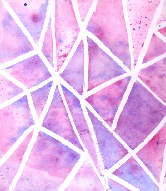 istock Pink and purple watercolor paint stains geometrical pattern with colorful splashes. Hand drawn white lines on gradient background. Triangles backdrop. 1212882592