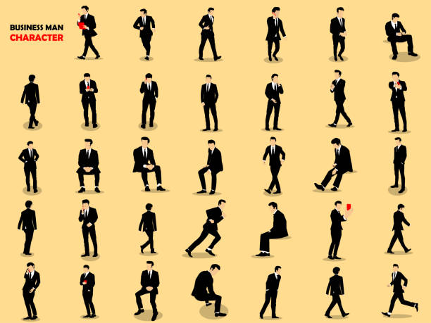 beautiful graphic design of set of businessman character beautiful graphic design of set of businessman character action figure stock illustrations