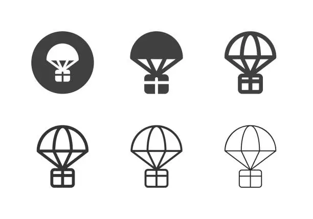 Vector illustration of Parachute Airdrop Box Icons - Multi Series
