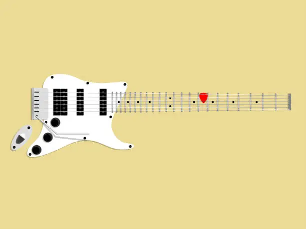 Vector illustration of beautiful graphic design of electric guitar and pick,red guitar pick on the fingerboard,design concept of guitar