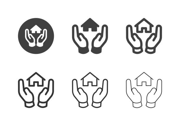 Hand Holding Home Icons - Multi Series Hand Holding Home Icons Multi Series Vector EPS File. tramp home stock illustrations