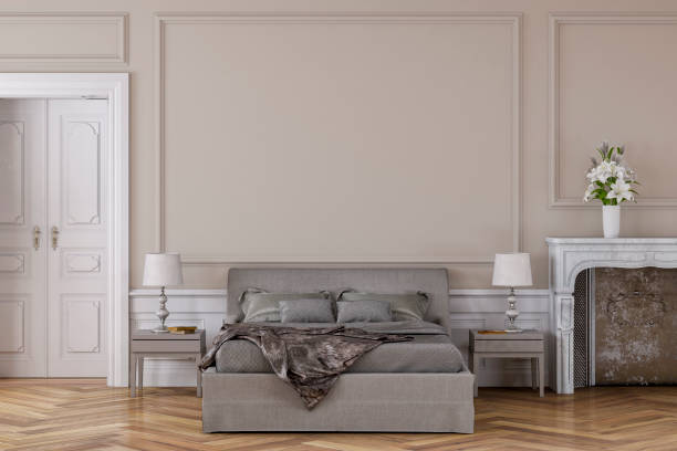 istock Glamour bedroom with decoration and fireplace 1212890116