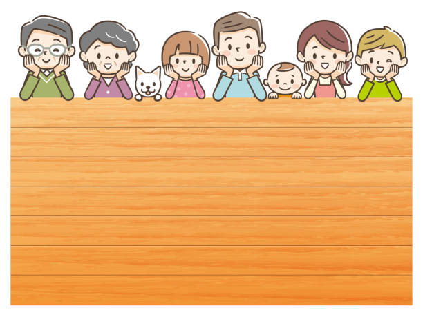 ilustrações de stock, clip art, desenhos animados e ícones de illustration of happy family with wooden board - child women outdoors mother