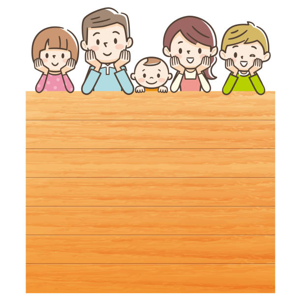 ilustrações de stock, clip art, desenhos animados e ícones de illustration of happy family with wooden board - child women outdoors mother