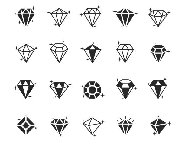 ilustraciones, imágenes clip art, dibujos animados e iconos de stock de conjunto de iconos vectoriales de diamante - brillante ilustraciones