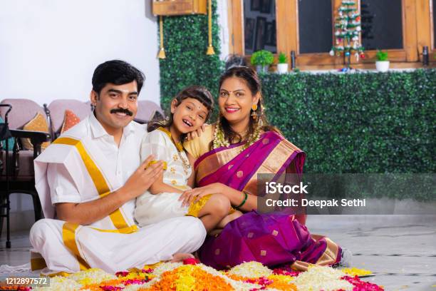 South Indian Young Family With Classic Look Stock Photo Stock Photo - Download Image Now