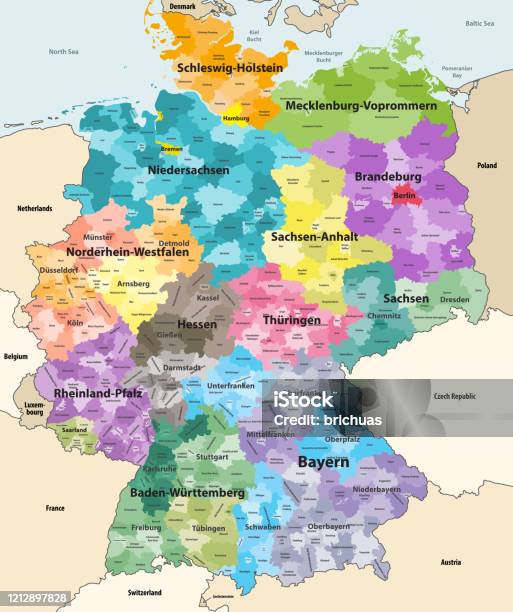 Deutschland Und Die Nachbarländer Karte Deutschland Hohe Detaillierte Vektorkarte Mit Nachbarländern Und