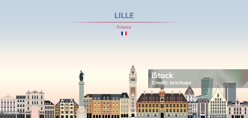 Illustration de vecteur de l’horizon de ville de Lille sur le beau fond de jour coloré de gradient - clipart vectoriel de Lille libre de droits
