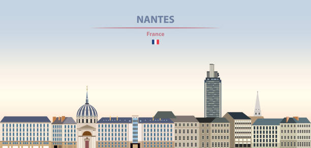 Vector illustration of Nantes city skyline on colorful gradient beautiful daytime background Vector illustration of Nantes city skyline on colorful gradient beautiful daytime background nantes stock illustrations
