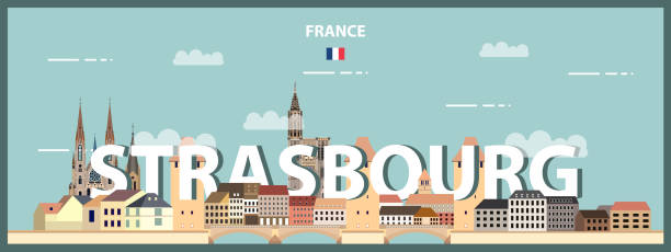 ilustraciones, imágenes clip art, dibujos animados e iconos de stock de paisaje urbano de estrasburgo colorido cartel. ilustración detallada vectorial - strasbourg cathedral