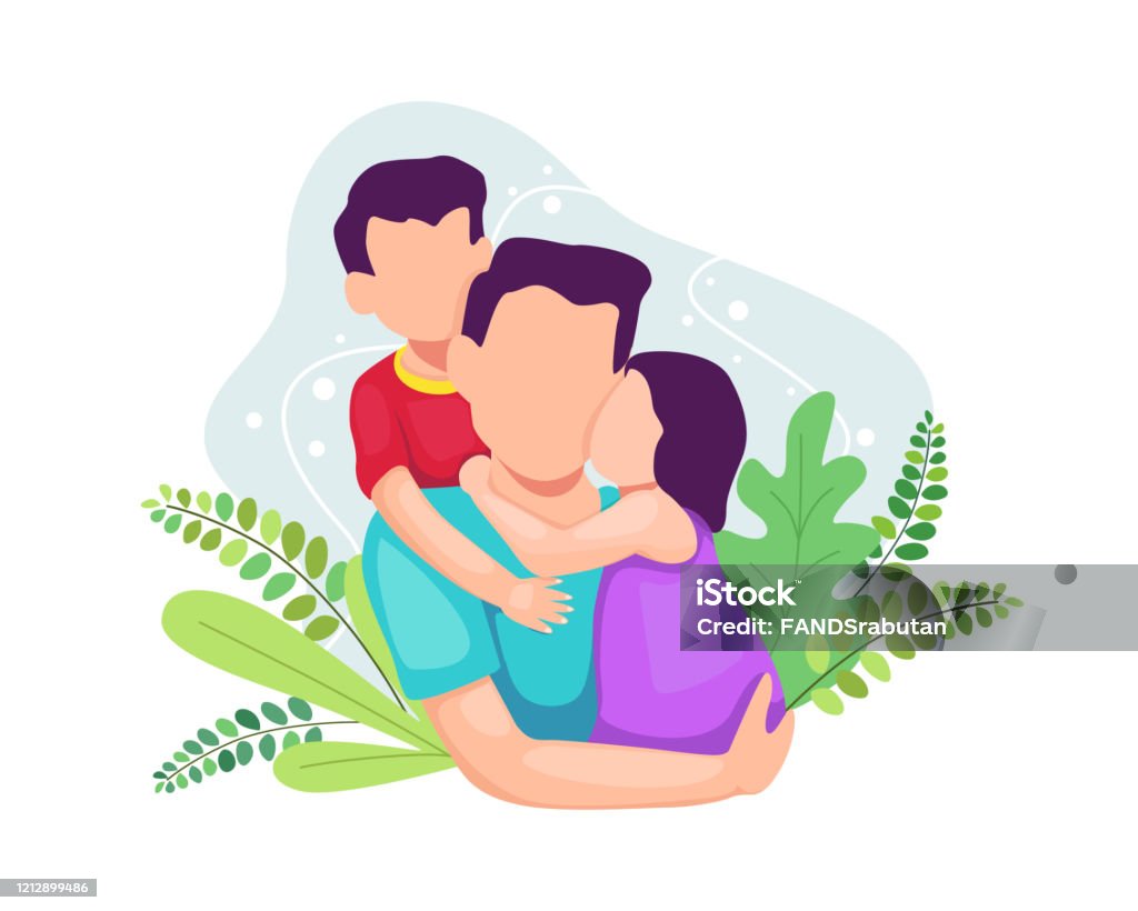 Father with a son and a daughter Vector illustration Father with a son and a daughter. Happy father's day greeting card, Father playing with his little kids. Vector illustration in a flat style Father stock vector
