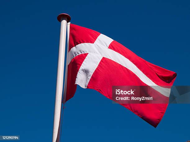 Foto de Bandeira Da Dinamarca Cima e mais fotos de stock de Azul - Azul, Bandeira, Branco