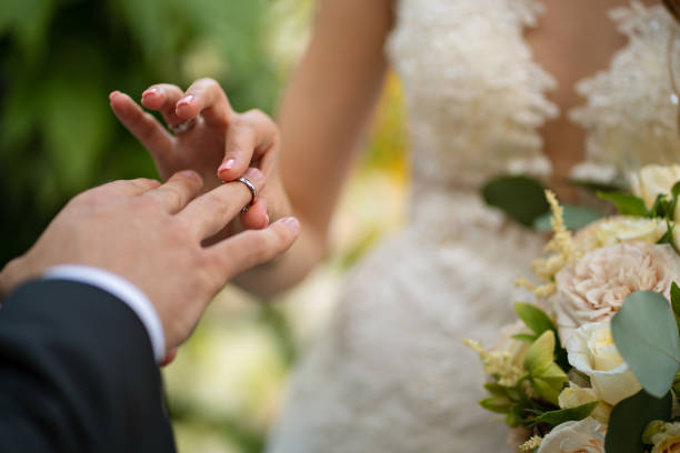 istock the bride and groom put on each other rings. 1212903813