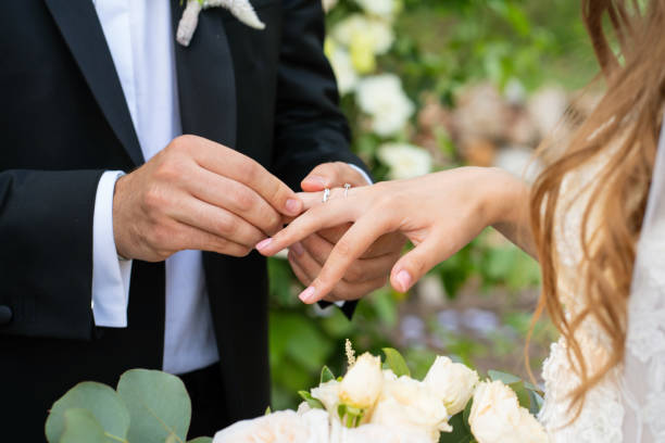 istock the bride and groom put on each other rings. 1212903917