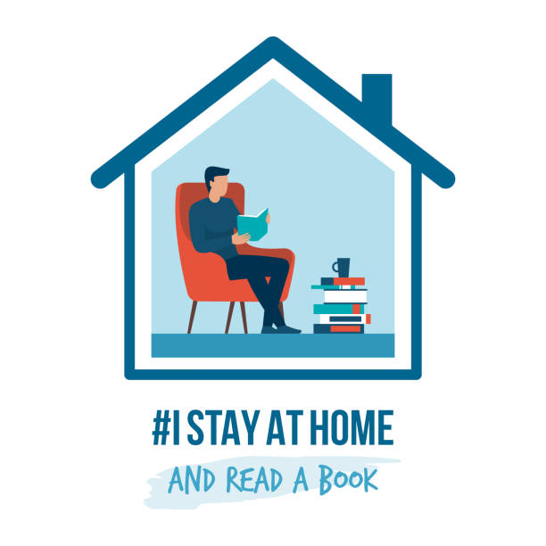 zostaję w domu kampanii uświadamialnej i zapobiegania coronavirus - internet house book home interior stock illustrations
