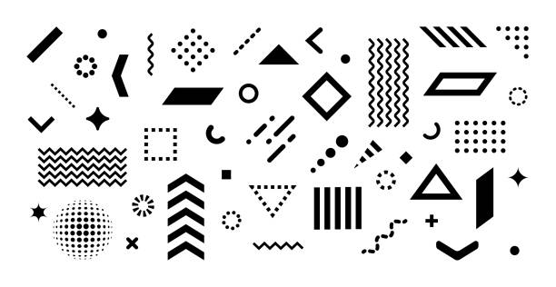 Set of abstract design elements Big set of abstract vector geometric shapes and trendy design elements for illustrations on white background. Editable stroke. Use for web, sites, print, mobile apps design element stock illustrations