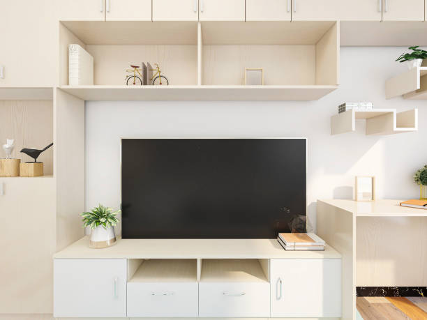 istock Modern design living room with sofa, TV, table, etc., comfortable and clean 1212911361