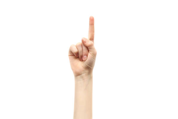 istock Hand on a white background. The finger points up. 1212912288