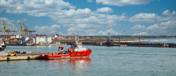 istock Red Rescue Boat near Civitavecchia 1212913351