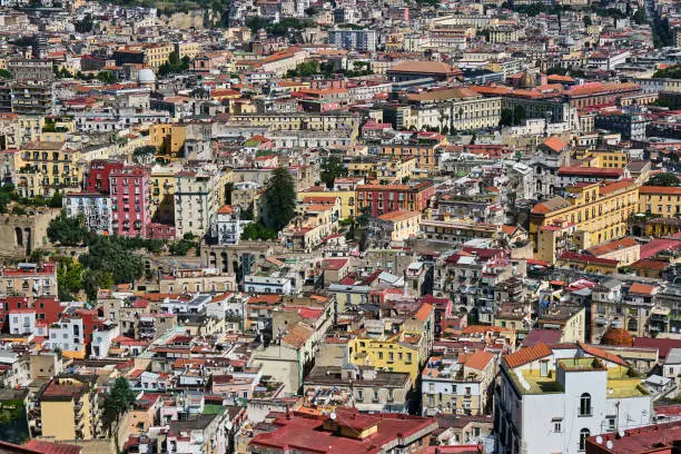 Detailed view of the old town of Naples in Italy