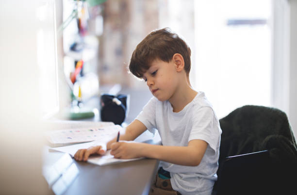 istock Little Boy Doing Homework at Home 1212916872