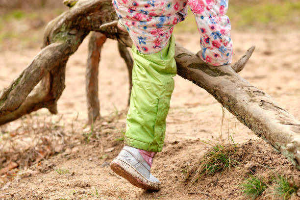 istock Low section of child girl climbing over root 1212917257