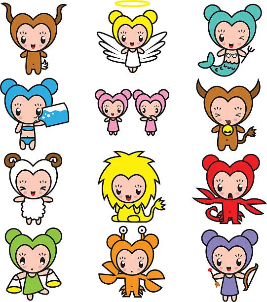 Vector illustration of Cute Star Sign Characters